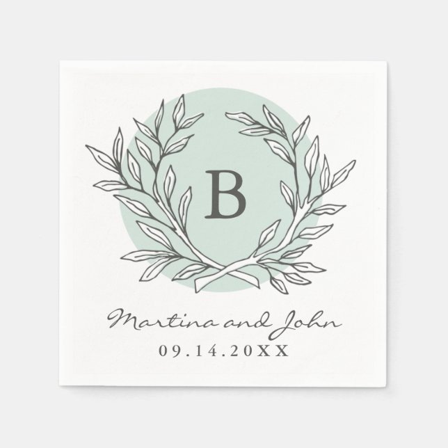 Serviette En Papier Monnaie Rustique Monogramme Wreath Paper Cocktail  (Devant)