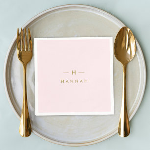 Serviette En Papier Monogram Blush   Elegant Gold Minimum