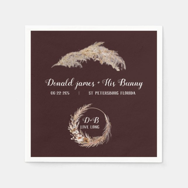 Serviette En Papier Monogram Boho Terracotta Brûlé Mariage Napki (Devant)