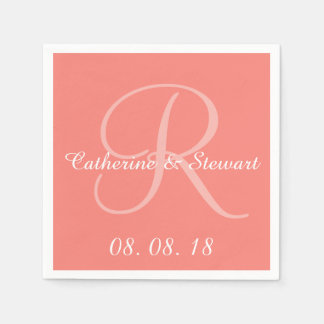 Serviette En Papier Monogram Coral rose élégant Mariage de design coul