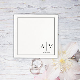 Serviette En Papier  Monogram Couple Date Simple Border Wedding