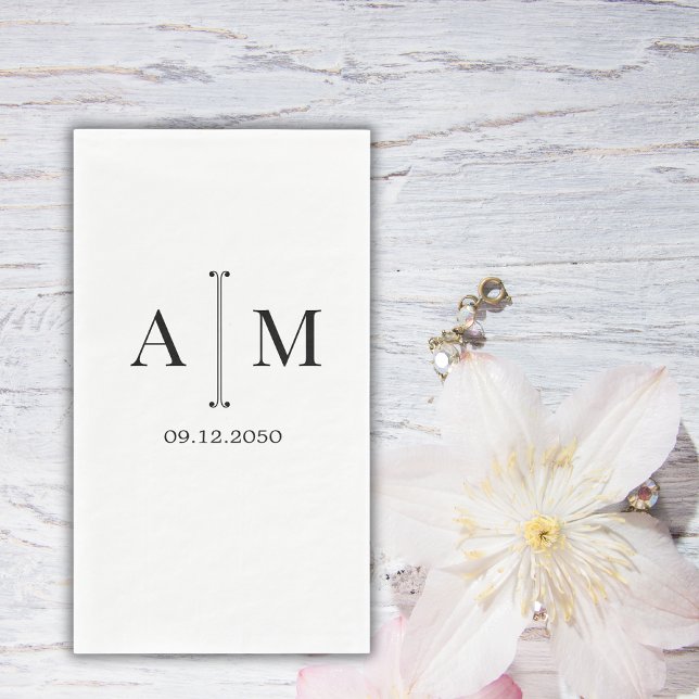 Serviette En Papier  Monogram Couple Date Simple Minimal Mariage (Créateur téléchargé)