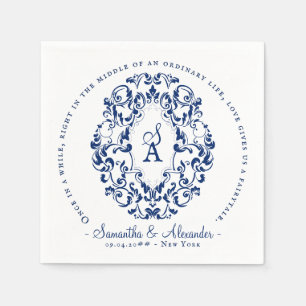 Serviette En Papier Monogram Crest Vieux Imprimer Royal Blue Mariage