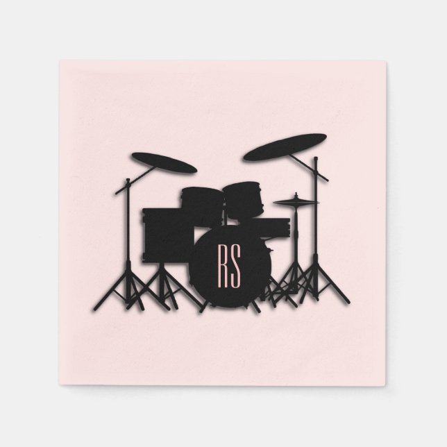 Serviette En Papier Monogram Drum Set Music Design Pink  (Devant)