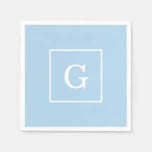 Serviette En Papier Monogram initial de Powder Blue White Framed