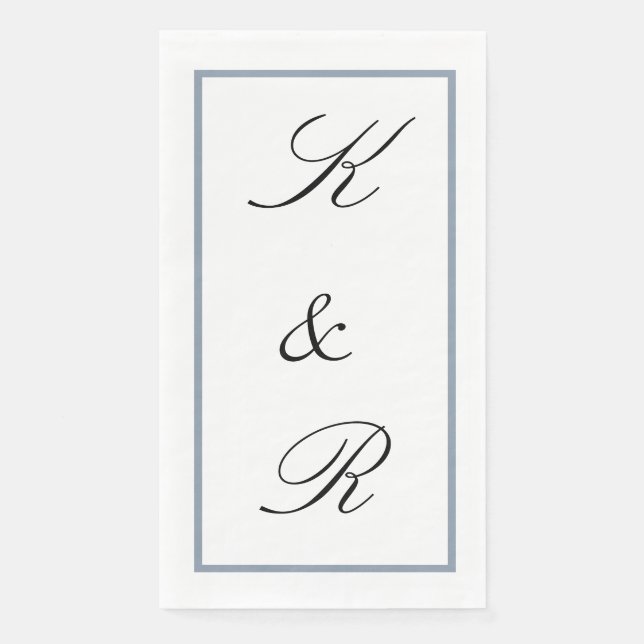 Serviette En Papier Monogram Initial Wedding Dusty Blue Black Custom (Devant)