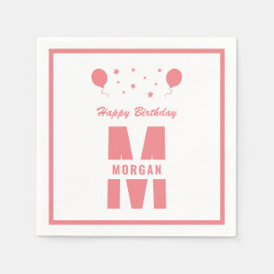 Serviette En Papier Monogram Joyeux Anniversaire Tout Âge Blanc Étoile