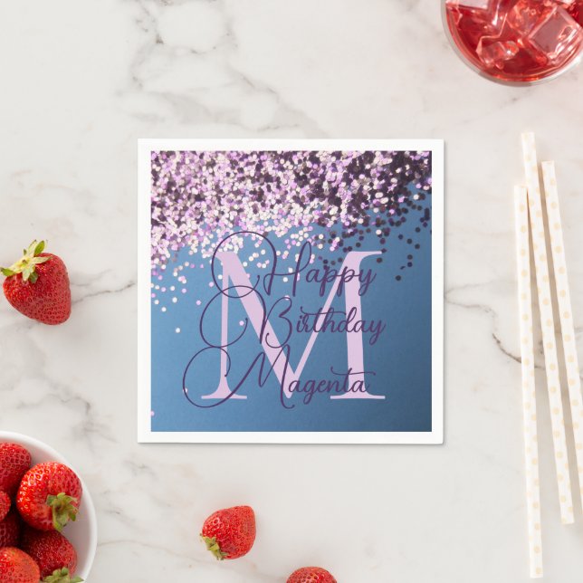 Serviette En Papier Monogram Lavender Confetti Anniversaire Personnali (En situation)