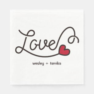 Serviette En Papier Monogram Love Modern Typography Art Red Heart
