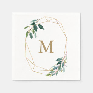 Serviette En Papier Monogram Mariage Napkin Gold Greenery