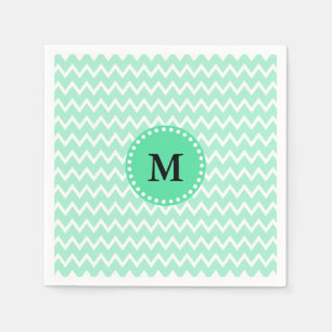 Serviette En Papier Monogram Mint Green et White Chevron Motif