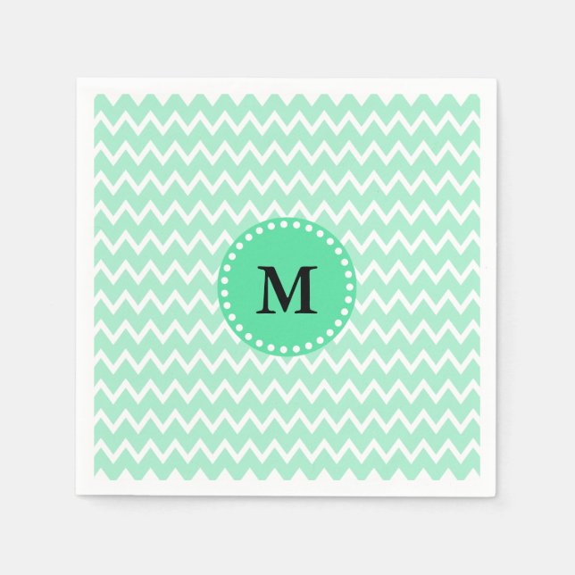 Serviette En Papier Monogram Mint Green et White Chevron Motif (Devant)