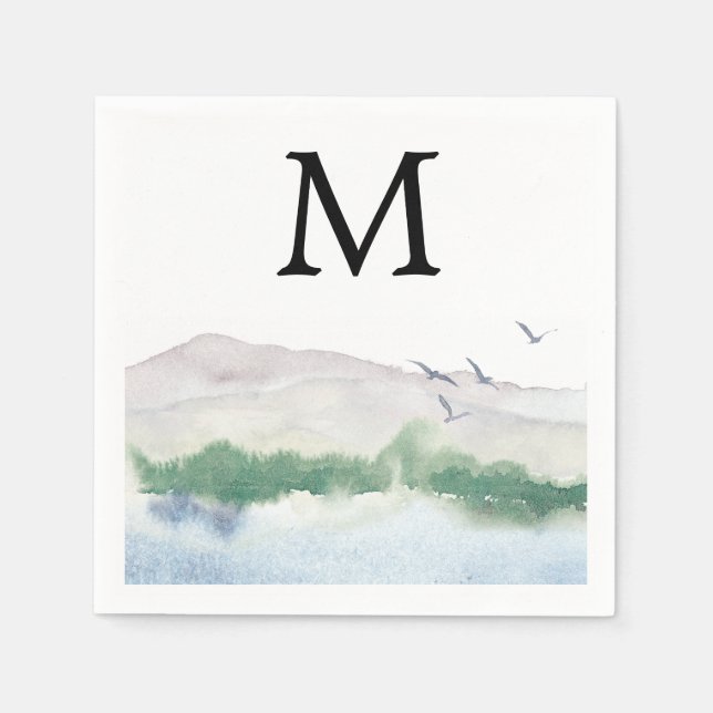 Serviette En Papier Monogram Mountain Lake Mariage Cocktail Napkin (Devant)