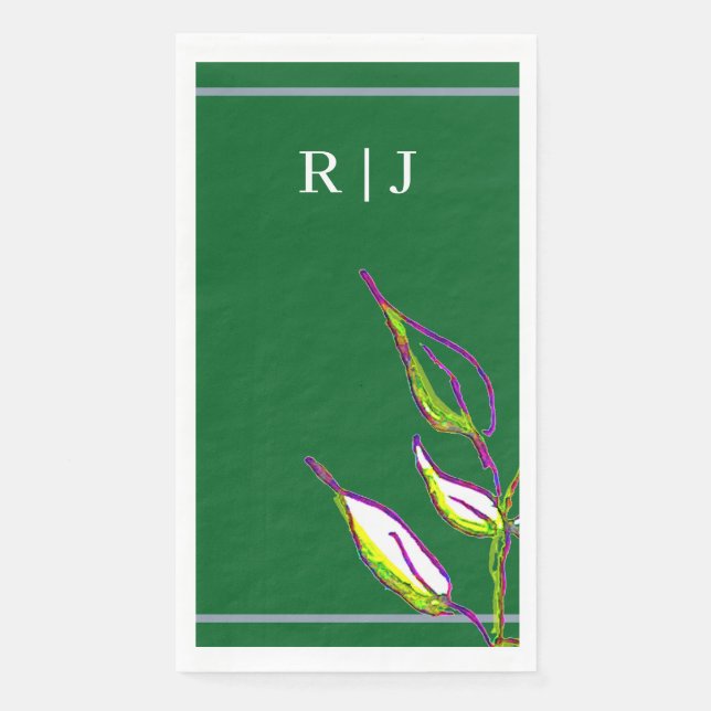Serviette En Papier Monogram Sage Green Leaf Art Dusty Blue Mariage (Devant)