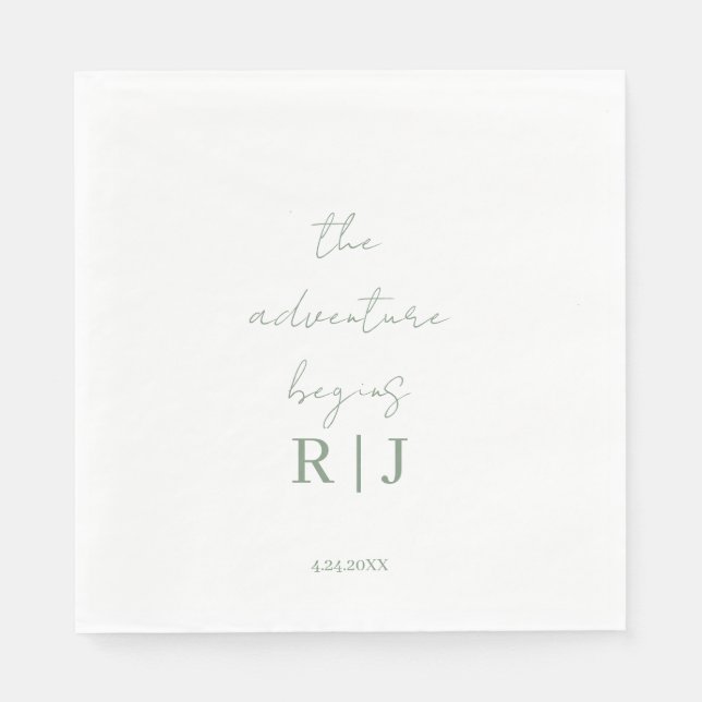Serviette En Papier Monogram Sage Green Quote Script Minimal Wedding (Devant)