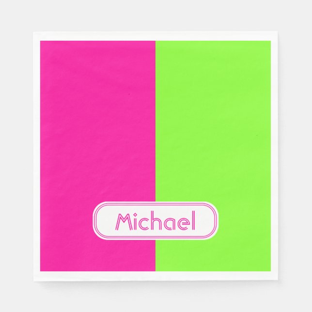 Serviette En Papier Monogram vert moderne de Bright Neon Pink (Devant)