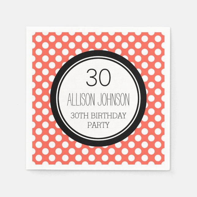 Serviette En Papier Monogramme 30e anniversaire Napkin Coral Dots (Devant)