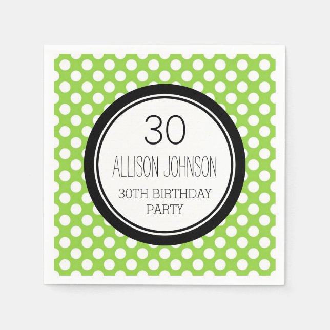 Serviette En Papier Monogramme 30e anniversaire Napkin Lime Dots (Devant)