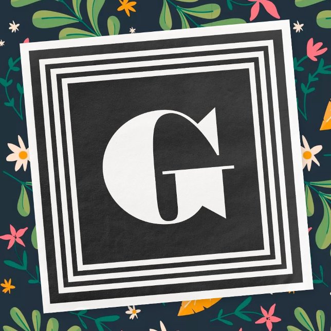 Serviette En Papier Monogramme 3 trames en gras | Noir et blanc (Créateur téléchargé)