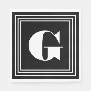 Serviette En Papier Monogramme 3 trames en gras Noir et blanc