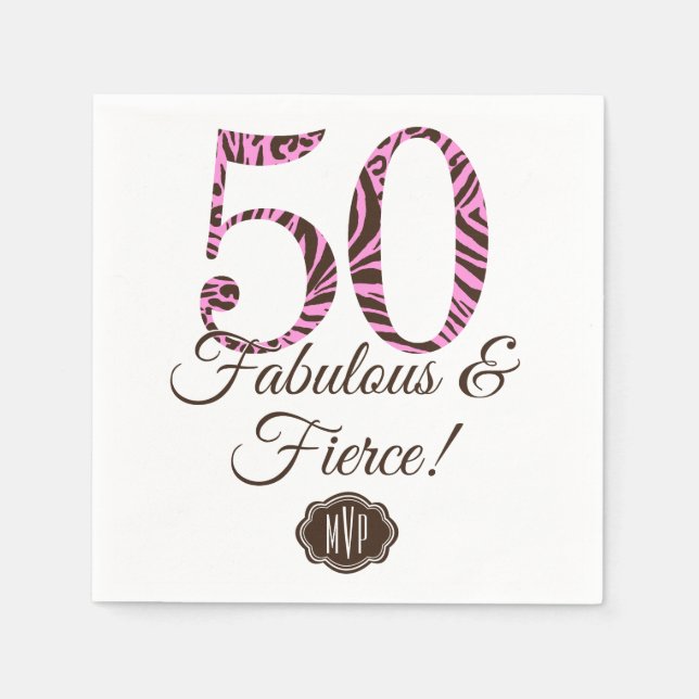 Serviette En Papier Monogramme 50e anniversaire Fabuleux & Fierce (Devant)