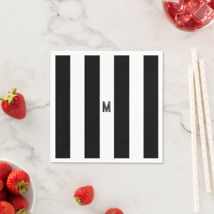 Serviette En Papier Monogramme à bande de cabane noir et blanc classiq