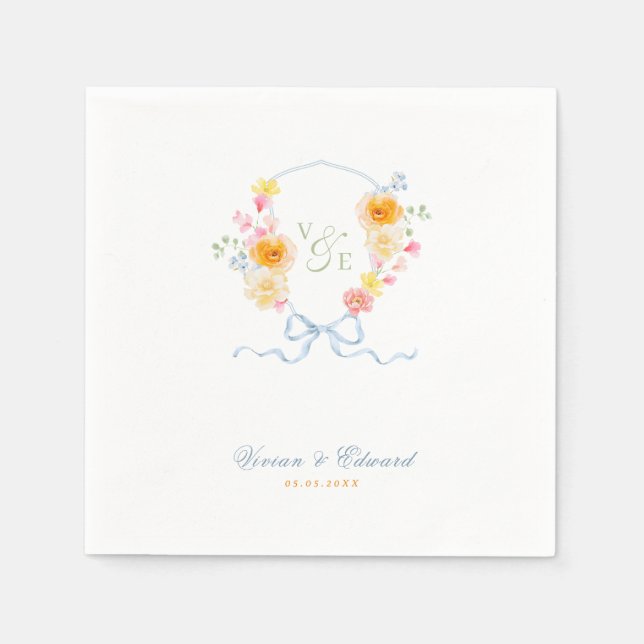 Serviette En Papier Monogramme à motif floral lumineux pour mariage de (Devant)