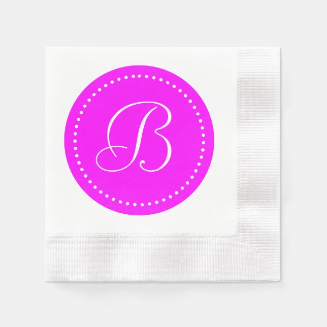 Serviette En Papier Monogramme à point rose/blanc (Devant)