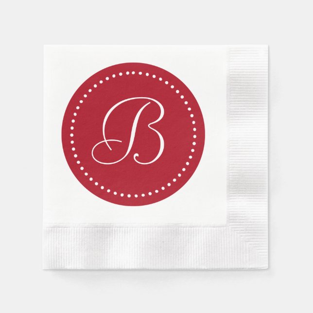 Serviette En Papier Monogramme à point rouge/blanc (Devant)