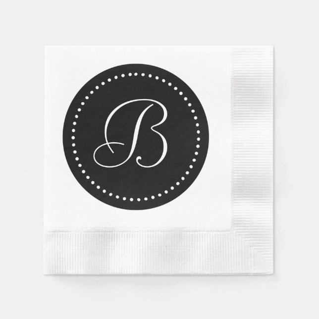 Serviette En Papier Monogramme à points noir/blanc (Devant)
