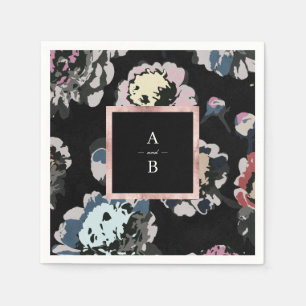 Serviette En Papier monogramme abstrait noir classique moderne