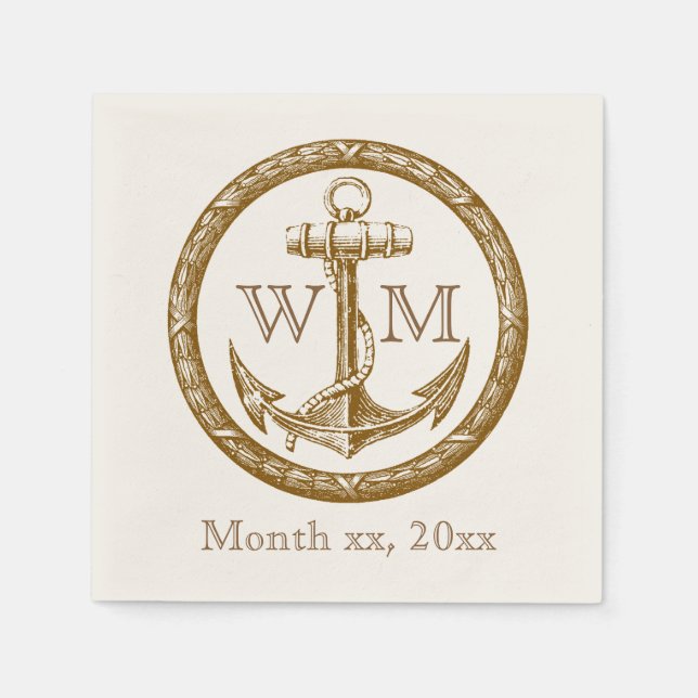 Serviette En Papier Monogramme Ancre et couronne (Devant)