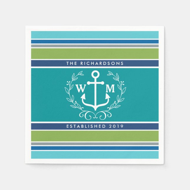 Serviette En Papier Monogramme Ancre Laurel Frappes de courroies Nauti (Devant)