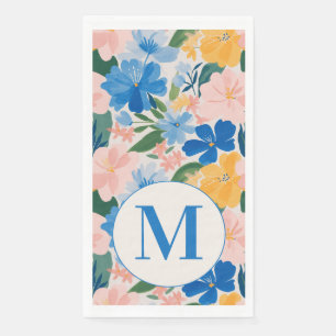 Serviette En Papier Monogramme aquarelle de fleur de printemps bleu co