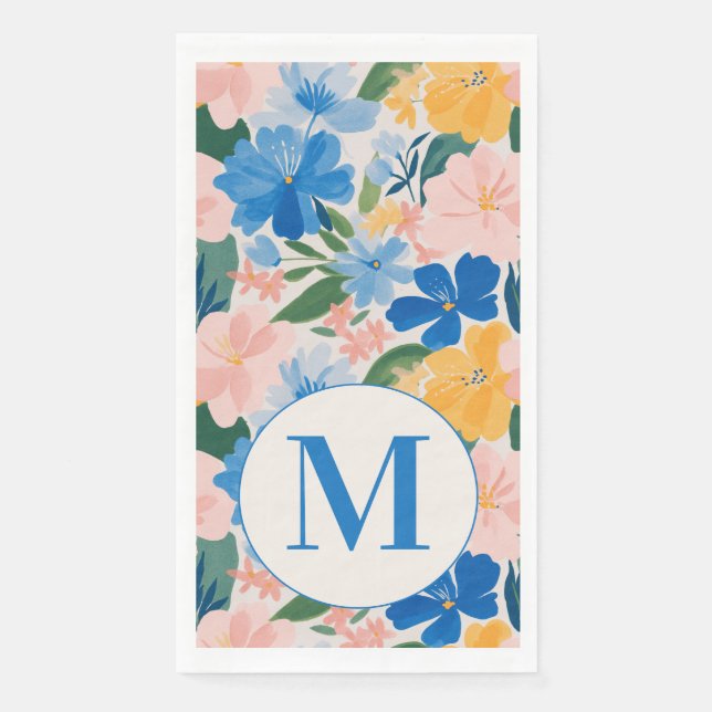 Serviette En Papier Monogramme aquarelle de fleur de printemps bleu co (Devant)