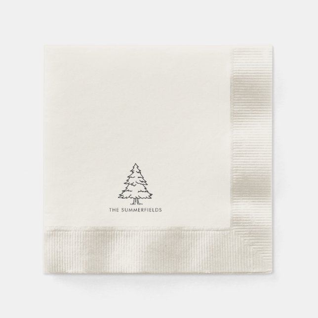 Serviette En Papier Monogramme Arbre de Noël Famille Vacances Réunion (Devant)