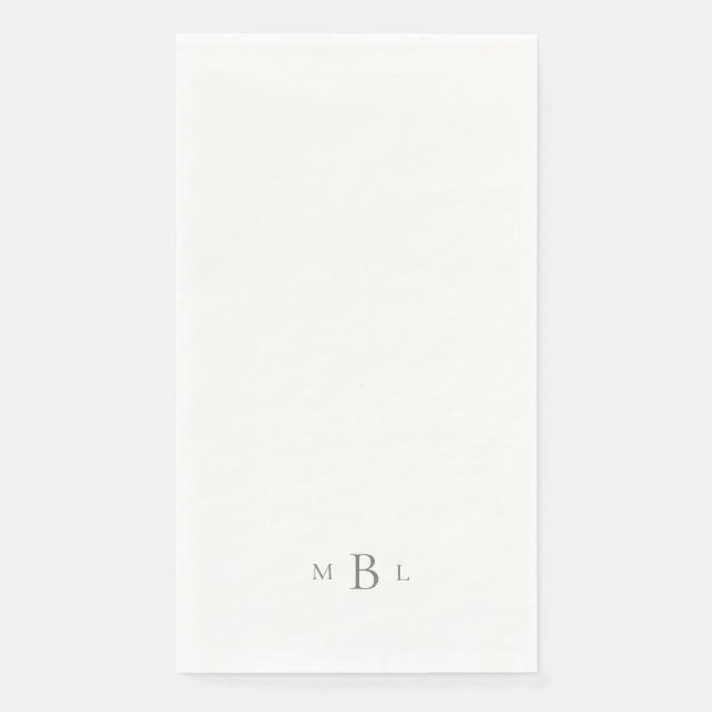 Serviette En Papier Monogramme Argent Blanc Mariage élégant (Devant)