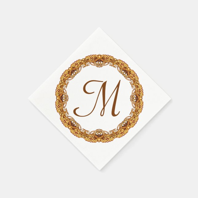 Serviette En Papier Monogramme avec cadre en or à deux tons (Coin)