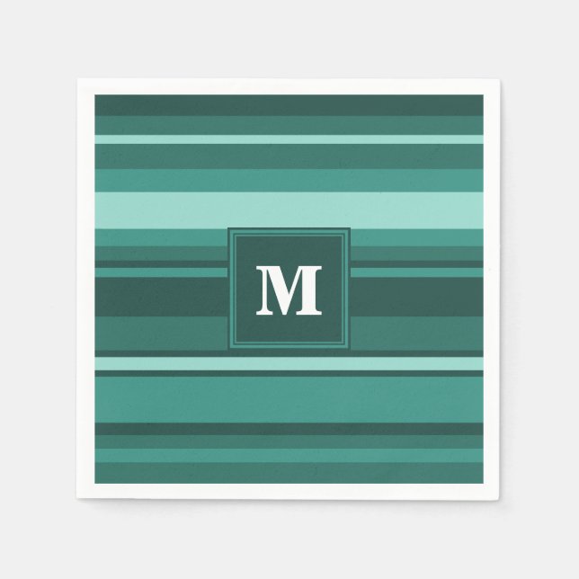 Serviette En Papier Monogramme bandes turquoises (Devant)