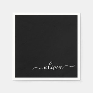 Serviette En Papier Monogramme Black Girl Script Nom Moderne