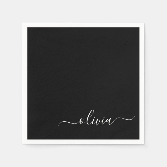 Serviette En Papier Monogramme Black Girl Script Nom Moderne (Devant)