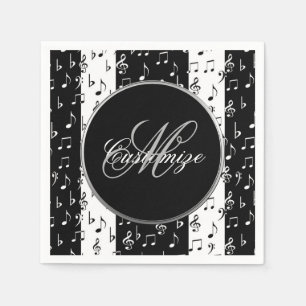 Serviette En Papier Monogramme Black & White Musical Stripes serviette