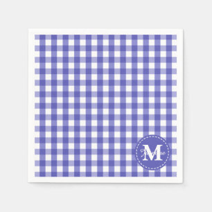 Serviette En Papier Monogramme blanc bleu de motif de contrôle de