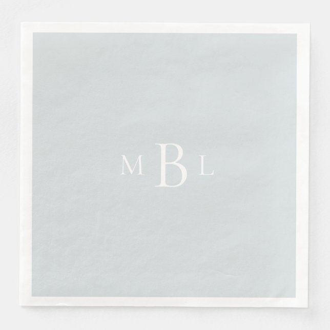 Serviette En Papier Monogramme blanc Dusty Bleu élégant mariage (Devant)