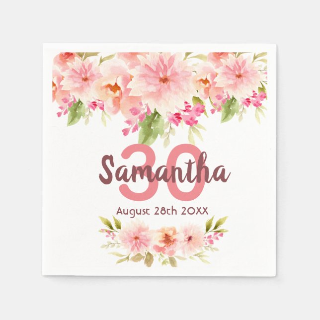 Serviette En Papier Monogramme blanc rose pâle pour l'anniversaire (Devant)