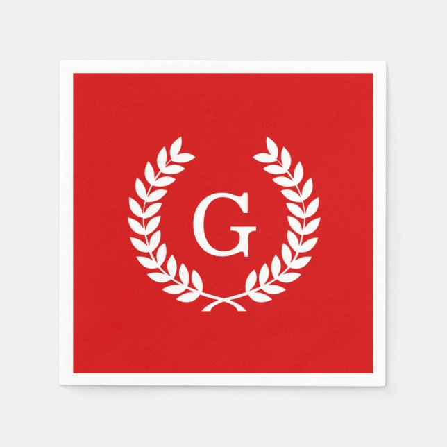 Serviette En Papier Monogramme blanc rouge d'initiale de guirlande de (Devant)