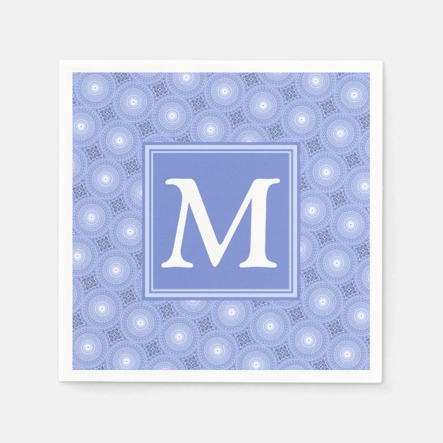 Serviette En Papier Monogramme bleu cercles motif (Devant)