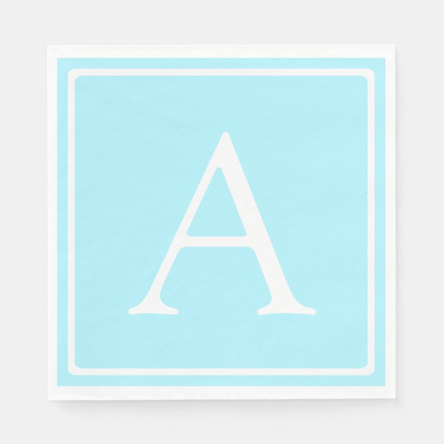 Serviette En Papier Monogramme bleu ciel simple (Devant)