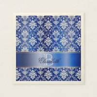 Monogramme bleu et blanc Damas