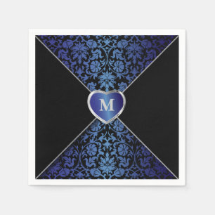 Serviette En Papier Monogramme bleu-foncé et noir élégant de la